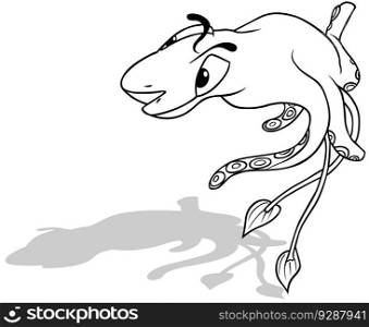Drawing of a Swimming Cuttlefish with Long Tentacles - Cartoon Illustration Isolated on White Background, Vector
