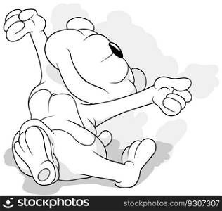 Drawing of a Teddy Bear Stretching with his Arms Above his Head - Cartoon Illustration Isolated on White Background, Vector