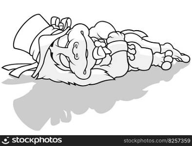 Drawing of a Waterman Sleeping on the Ground Wearing a Hat with Ribbons - Cartoon Illustration Isolated on White Background, Vector