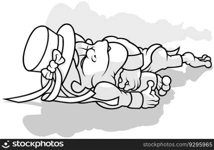 Drawing of a Waterman with a Hat Sleeps on the Ground - Cartoon Illustration Isolated on White Background, Vector