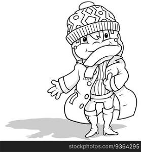 Drawing of a Young Girl in Winter Clothes - Cartoon Illustration Isolated on White Background, Vector