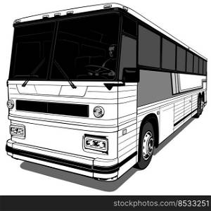 Drawing of an American Bus from the Front View - Black Illustration Isolated on White Background, Vector