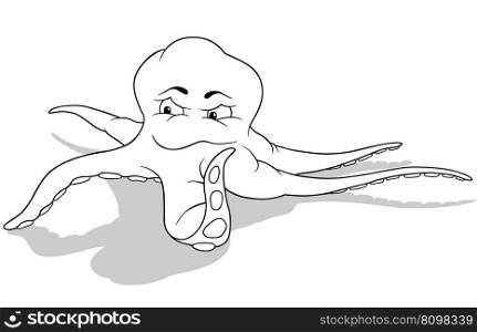 Drawing of an Octopus with Long Slender Tentacles - Cartoon Illustration Isolated on White Background, Vector