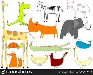 drawing of animals isolated on white background, vector art illustration, more drawings in my gallery