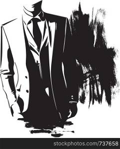 Drawing of elegant young fashion man in tuxedo posing Vector Illustration