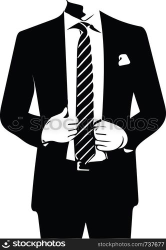 Drawing of elegant young fashion man in tuxedo posing Vector Illustration