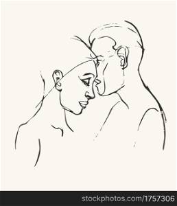 Drawing of faces man and woman. Drawing couple. Vector illustration