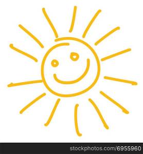 Drawing of happy smiling sun. Vector illustration
