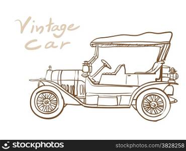 Drawing of old vintage car isolated on white background