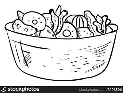 Drawing of salad, illustration, vector on white background.