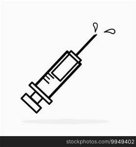 Drawing of syringe on white background vector