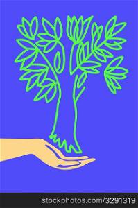 drawing of the hand holding tree