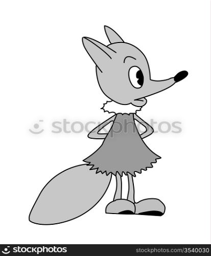 drawing of the small fox on white background, vector illustration