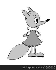 drawing of the small fox on white background, vector illustration