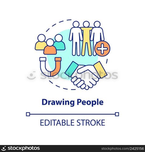 Drawing people concept icon. Making friends easily. Charisma benefit abstract idea thin line illustration. Isolated outline drawing. Editable stroke. Arial, Myriad Pro-Bold fonts used. Drawing people concept icon