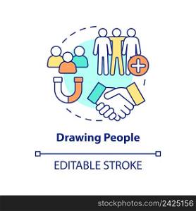 Drawing people concept icon. Making friends easily. Charisma benefit abstract idea thin line illustration. Isolated outline drawing. Editable stroke. Arial, Myriad Pro-Bold fonts used. Drawing people concept icon