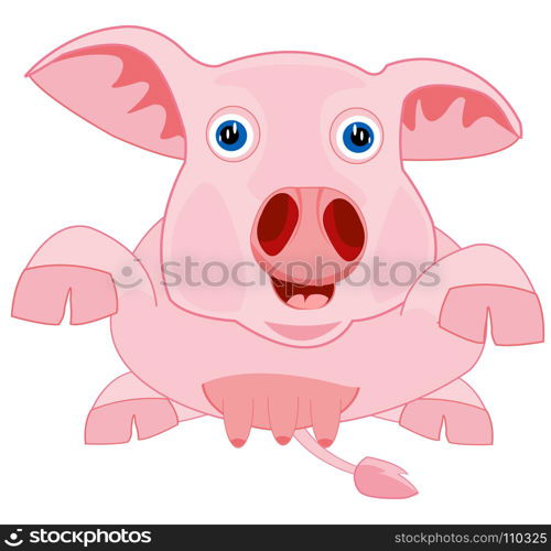 Drawing piglet on white background. Cartoon piglet on white background is insulated