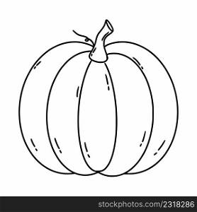 Drawing  pumpkin in doodle style. Coloring book with vegetables for children. Linear vector illustration.