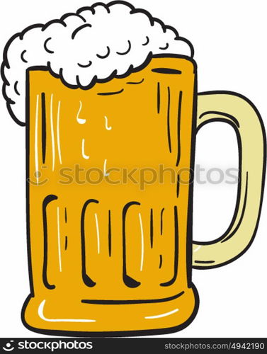 Drawing sketch style illustration of a beer mug with beer froth set on isolated white background. . Beer Mug Drawing