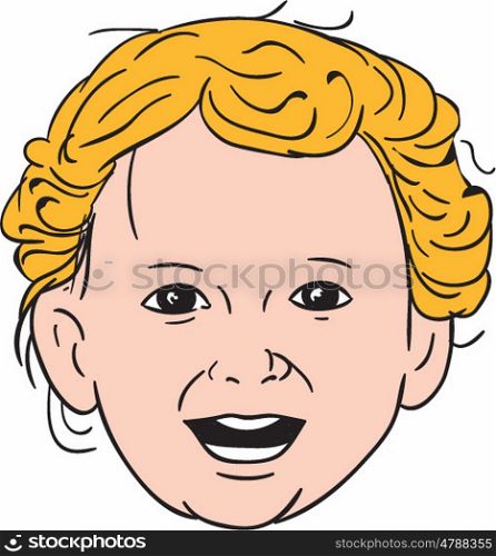 Drawing sketch style illustration of a head of a blonde caucasian toddler smiling viewed from front set on isolated white background done. . Blonde Caucasian Toddler Head Smiling Drawing