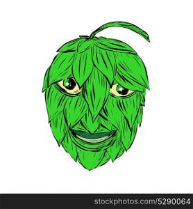 Drawing sketch style illustration of a Hops Man or green man smiling viewed from front on isolated background.. Hops Man Drawing