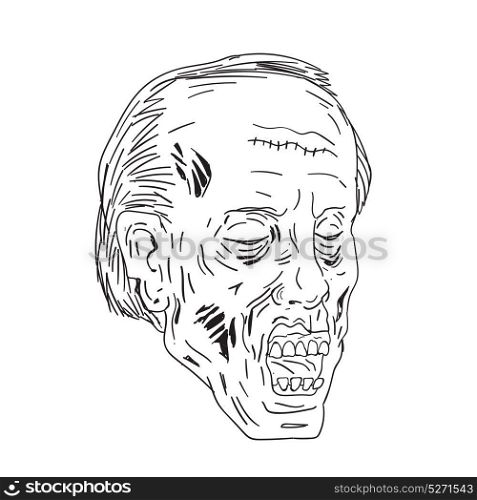 Drawing sketch style illustration of a undead Zombie with Head Eyes Closed on isolated background done in black and white.. Zombie Head Eyes Closed Drawing