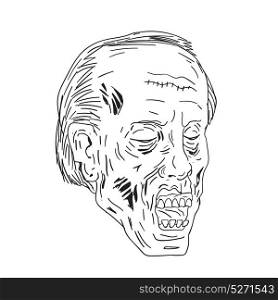 Drawing sketch style illustration of a undead Zombie with Head Eyes Closed on isolated background done in black and white.. Zombie Head Eyes Closed Drawing