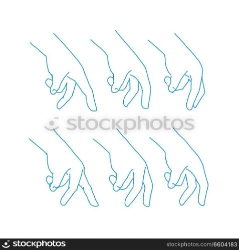 Drawing sketch style illustration of a walk cycle sequence of hand or finger walking viewed from side on isolated background.. Hand Walk Cycle Sequence Drawing