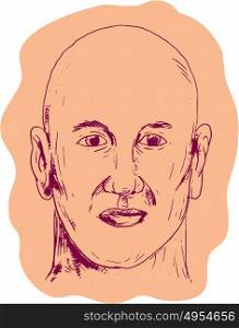 Drawing sketch style illustration of head of a bald caucasian male viewed from front set on isolated white background. . Bald Caucasian Male Head Drawing