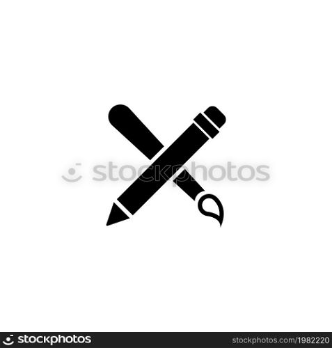 Drawing Tools Pencil Brush. Flat Vector Icon. Simple black symbol on white background. Drawing Tools Pencil Brush Flat Vector Icon