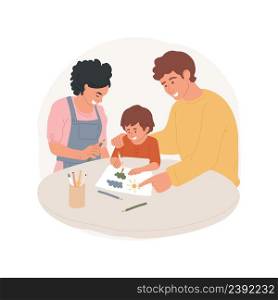 Drawing with parents isolated cartoon vector illustration Child drawing together with parent, art home activity, toddler creativity development, home education, parental care vector cartoon.. Drawing with parents isolated cartoon vector illustration