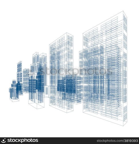 Drawings of skyscrapers and homes. Vector illustration isolated on white background