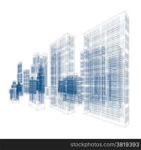 Drawings of skyscrapers and homes. Vector illustration isolated on white background
