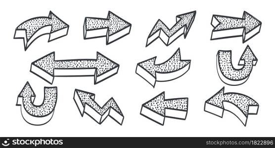 Drawn arrows. Doodle arrows. Vector arrows. Arrows elements waypoints. Vector illustration