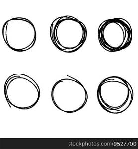 Drawn circle. Abstract geometric shape with uneven edges. Black line. Set of objects for formatting notes. Chaotic form.. Drawn circle. Abstract geometric shape
