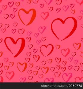 Drawn hearts seamless pattern with red and pink heart symbols for Valentines Day