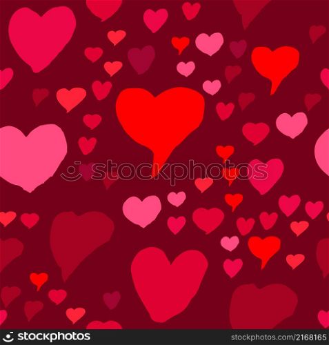 Drawn hearts seamless pattern with red and pink heart symbols for Valentines Day