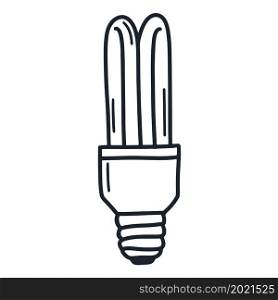 Drawn out fluorescent lightbulb doodle style. Light bulb isolated object, vector illustration. Drawn out fluorescent lightbulb doodle style