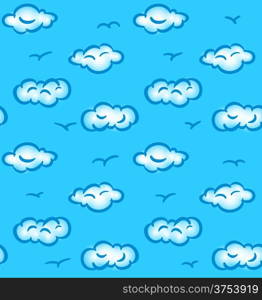 Drawn seamless pattern with sky, clouds and birds