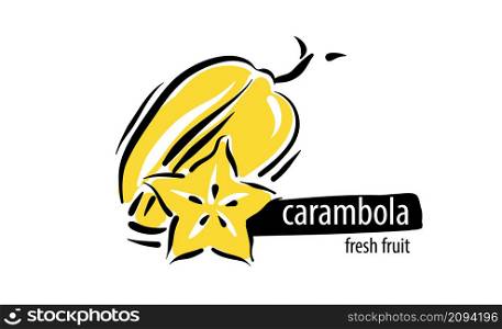 Drawn vector carambola on a white background.. Drawn vector carambola on a white background