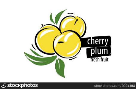 Drawn vector cherry plum on a white background.. Drawn vector cherry plum on a white background