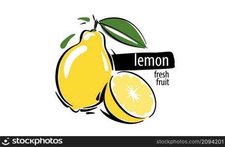 Drawn vector lemon on a white background.. Drawn vector lemon on a white background