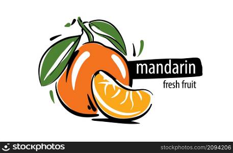 Drawn vector mandarin on a white background.. Drawn vector mandarin on a white background
