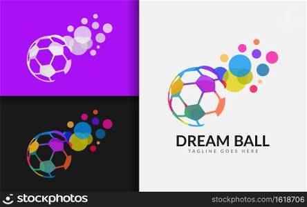 Dream Ball Logo Design. Abstract Soccer Ball with Colorful Circle Dot Combination Concept.