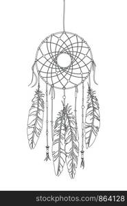 Dreamcatcher vector drawing outlined over white background