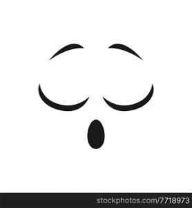 Dreaming emoticon with closed eyes and open mouth isolated cute emoji icon. Vector sleeping smiley with eyebrows and open mouth. Cheerful pleased face expression, satisfied funny emoji head. Sleeping dreaming emoticon, closed eyes open mouth