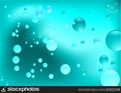 dreamy blue water background with bubbles and copy space