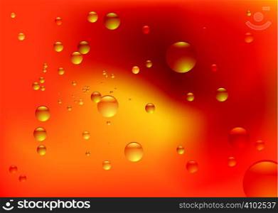 dreamy orange fluid background with bubbles and copy space