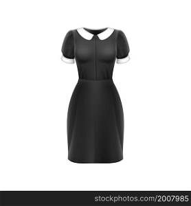 Dress black female. Long mockup. Elegance adult. Beauty model dress. 3d realistic vector. Dress black female vector