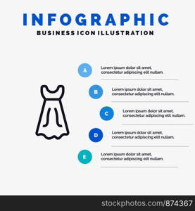 Dress, Girl, Wedding Blue Infographics Template 5 Steps. Vector Line Icon template